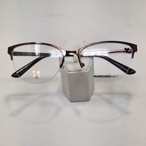 Marchon NYC M4022 200 Dark Brown Metal Cat Eye Eyeglasses Frames Half Rim